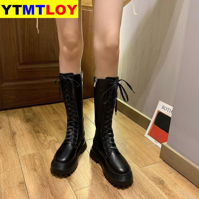 Lace up Zipper Boots Short Boot Wear-resistant non-slip Women Boot Winter Female British Wind 2020 New Joker Thick bottom