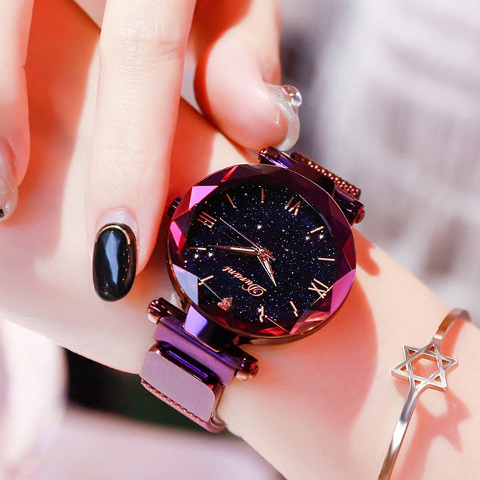 Women watch Elegant Magnet Fashion Quartz Wristwatch Buckle Starry Sky Roman Numeral Watch for women gift for Ladies