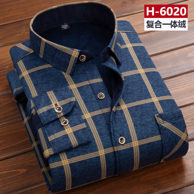 Autumn Winter Men Fleece Warm thermo Shirt Male Fashion Print Long sleeve big size thermal shirt Thick warm Plaid shirt L-6XL