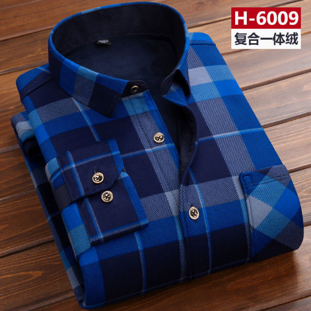 Autumn Winter Men Fleece Warm thermo Shirt Male Fashion Print Long sleeve big size thermal shirt Thick warm Plaid shirt L-6XL