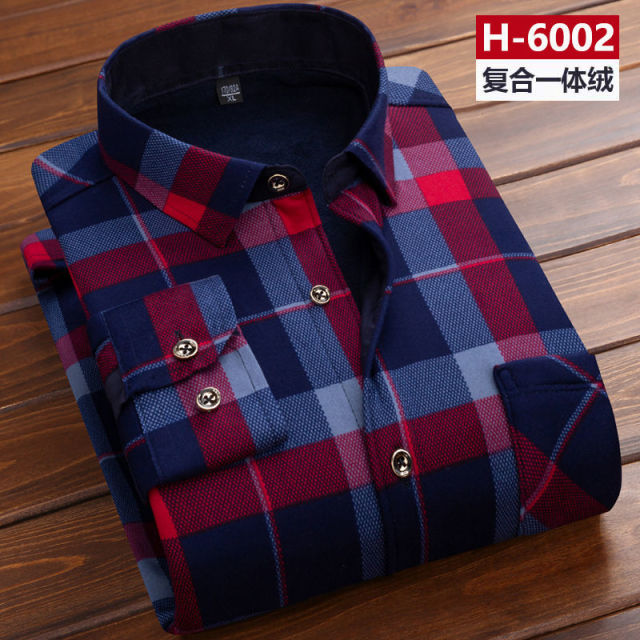 Autumn Winter Men Fleece Warm thermo Shirt Male Fashion Print Long sleeve big size thermal shirt Thick warm Plaid shirt L-6XL