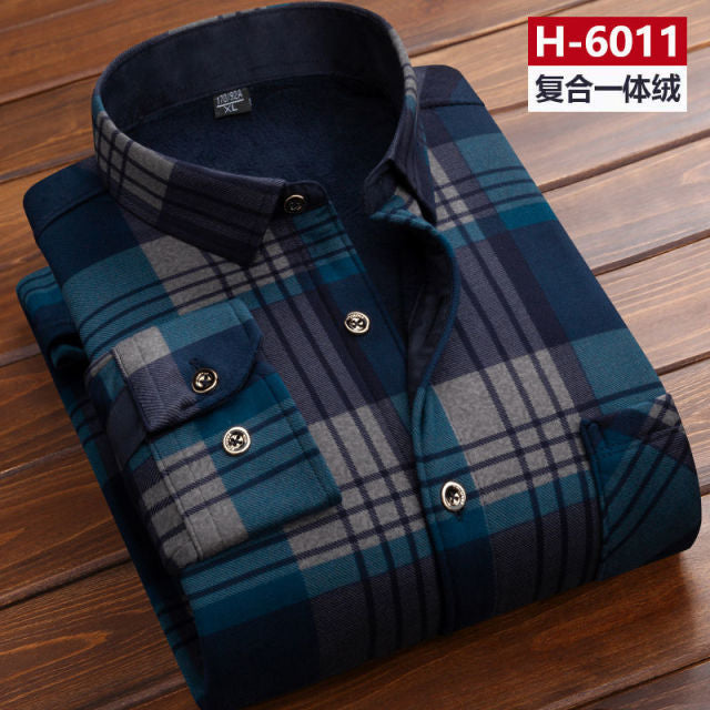 Autumn Winter Men Fleece Warm thermo Shirt Male Fashion Print Long sleeve big size thermal shirt Thick warm Plaid shirt L-6XL