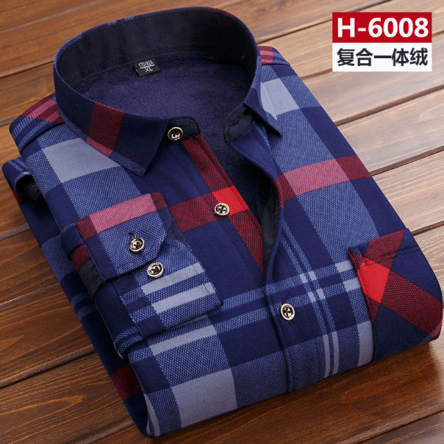 Autumn Winter Men Fleece Warm thermo Shirt Male Fashion Print Long sleeve big size thermal shirt Thick warm Plaid shirt L-6XL