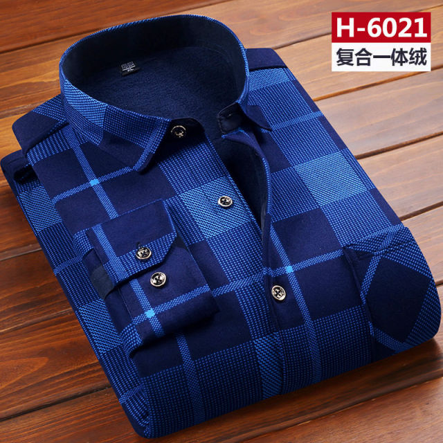 Autumn Winter Men Fleece Warm thermo Shirt Male Fashion Print Long sleeve big size thermal shirt Thick warm Plaid shirt L-6XL