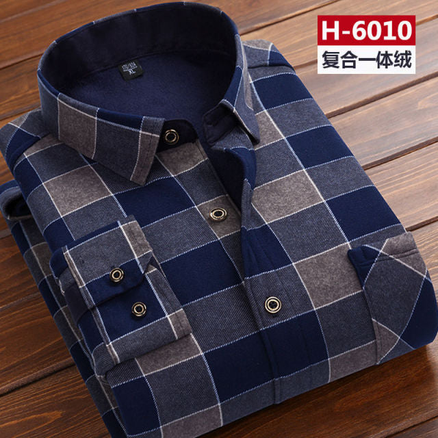 Autumn Winter Men Fleece Warm thermo Shirt Male Fashion Print Long sleeve big size thermal shirt Thick warm Plaid shirt L-6XL