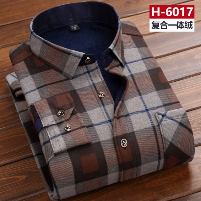 Autumn Winter Men Fleece Warm thermo Shirt Male Fashion Print Long sleeve big size thermal shirt Thick warm Plaid shirt L-6XL