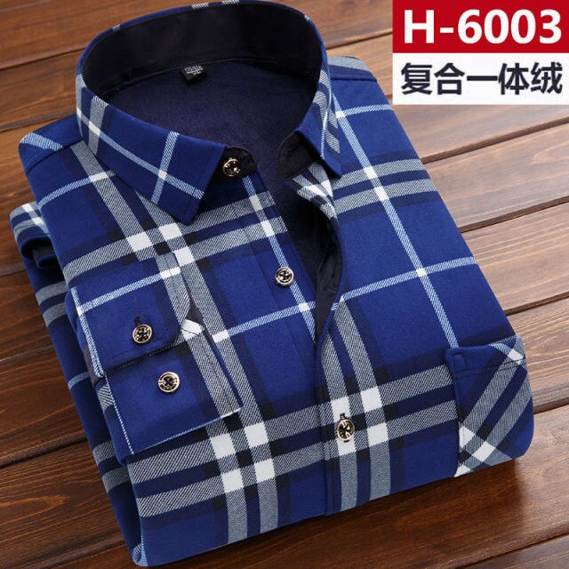 Autumn Winter Men Fleece Warm thermo Shirt Male Fashion Print Long sleeve big size thermal shirt Thick warm Plaid shirt L-6XL