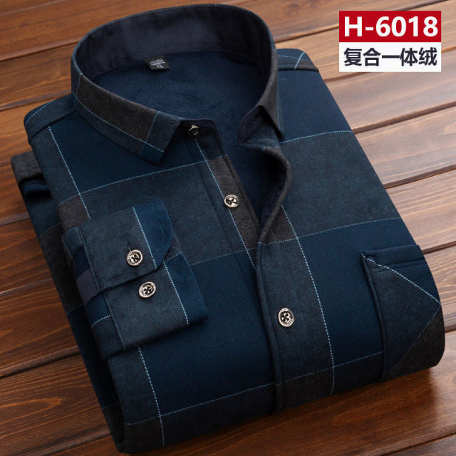 Autumn Winter Men Fleece Warm thermo Shirt Male Fashion Print Long sleeve big size thermal shirt Thick warm Plaid shirt L-6XL