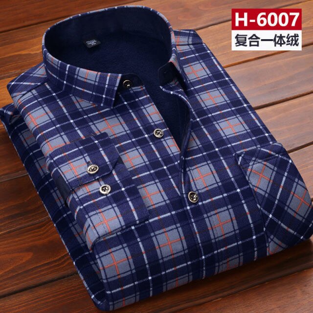 Autumn Winter Men Fleece Warm thermo Shirt Male Fashion Print Long sleeve big size thermal shirt Thick warm Plaid shirt L-6XL