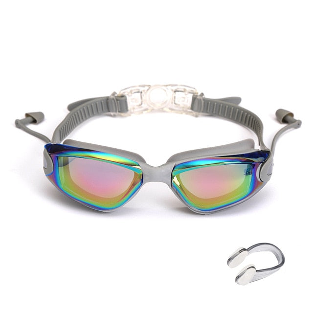 Professional Swimming Goggles Swimming Glasses with Earplugs Nose Clip Electroplate Waterproof Silicone очки для плавания Adluts