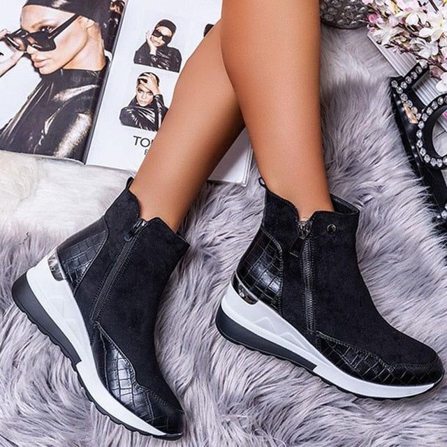 Plus Size Warm Plush Winter Botas Chunky Sneakers Ankle Boots Women Shoes Ladys Zipper Buckle Thick Sole Platform Zapatos Mujer