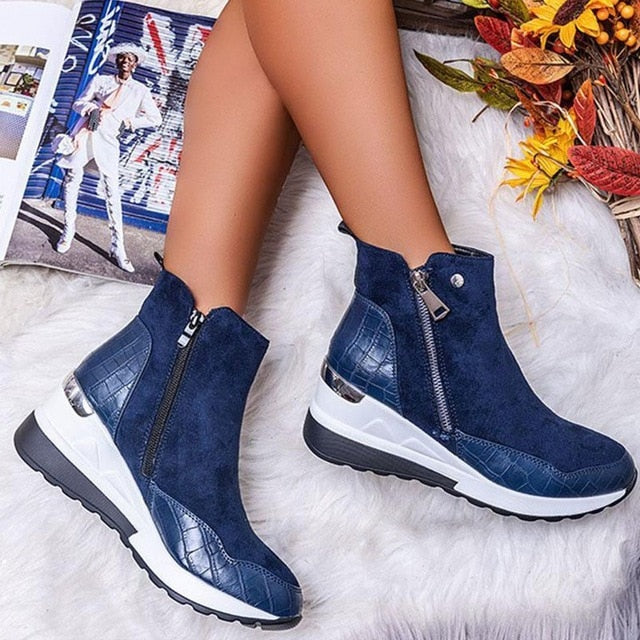 Plus Size Warm Plush Winter Botas Chunky Sneakers Ankle Boots Women Shoes Ladys Zipper Buckle Thick Sole Platform Zapatos Mujer