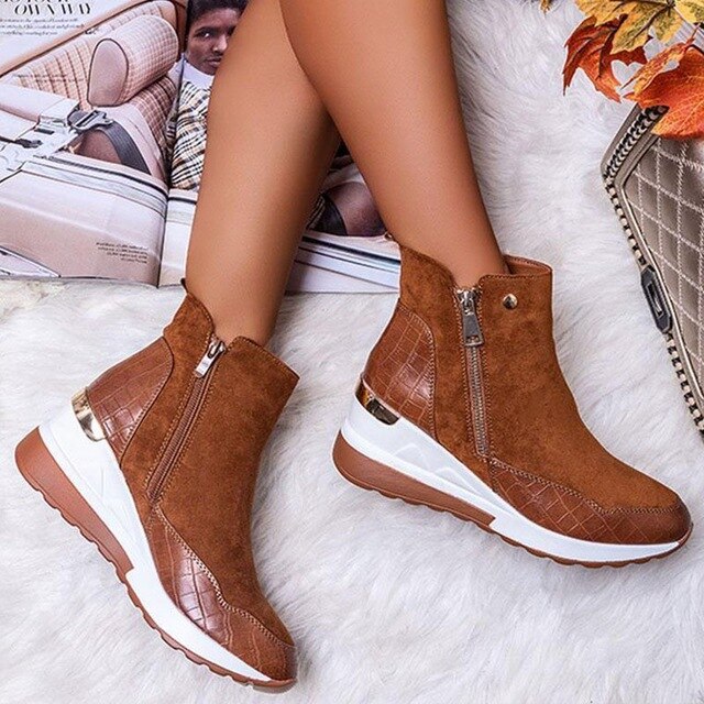 Plus Size Warm Plush Winter Botas Chunky Sneakers Ankle Boots Women Shoes Ladys Zipper Buckle Thick Sole Platform Zapatos Mujer