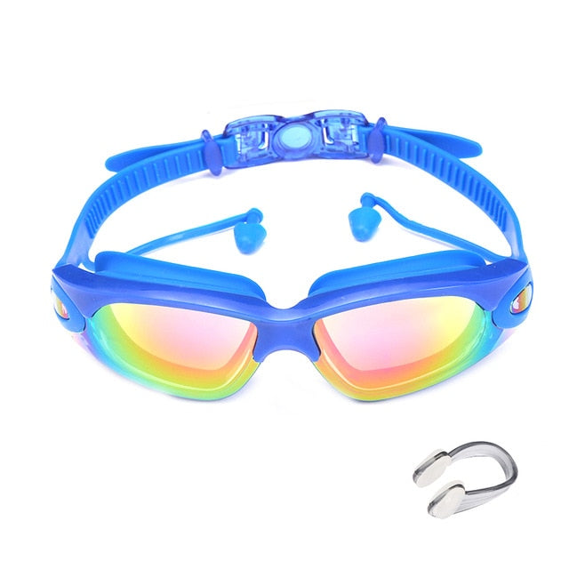 Professional Swimming Goggles Swimming Glasses with Earplugs Nose Clip Electroplate Waterproof Silicone очки для плавания Adluts