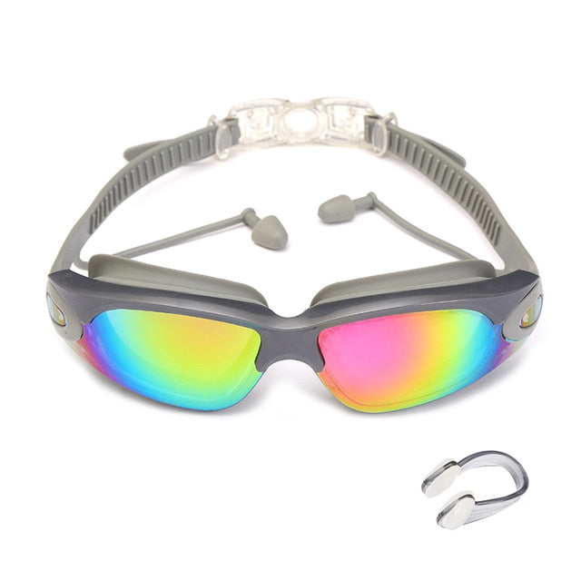 Professional Swimming Goggles Swimming Glasses with Earplugs Nose Clip Electroplate Waterproof Silicone очки для плавания Adluts