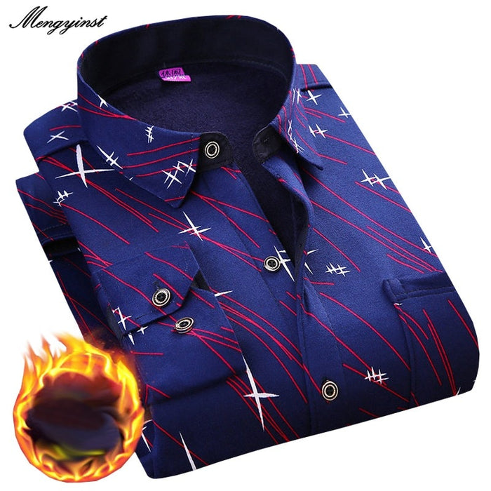 Winter Thick Velvet Dress Shirt For Men thermo Casual Long Sleeve Plaid Warm Fleece Lining Shirts Soft Flannel Plus Size L-6XL