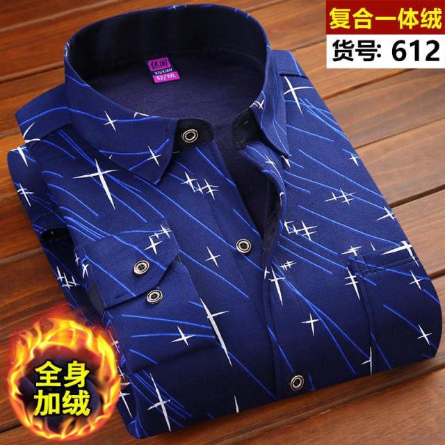 Winter Thick Velvet Dress Shirt For Men thermo Casual Long Sleeve Plaid Warm Fleece Lining Shirts Soft Flannel Plus Size L-6XL