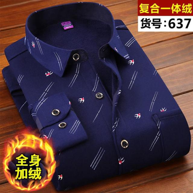 Winter Thick Velvet Dress Shirt For Men thermo Casual Long Sleeve Plaid Warm Fleece Lining Shirts Soft Flannel Plus Size L-6XL