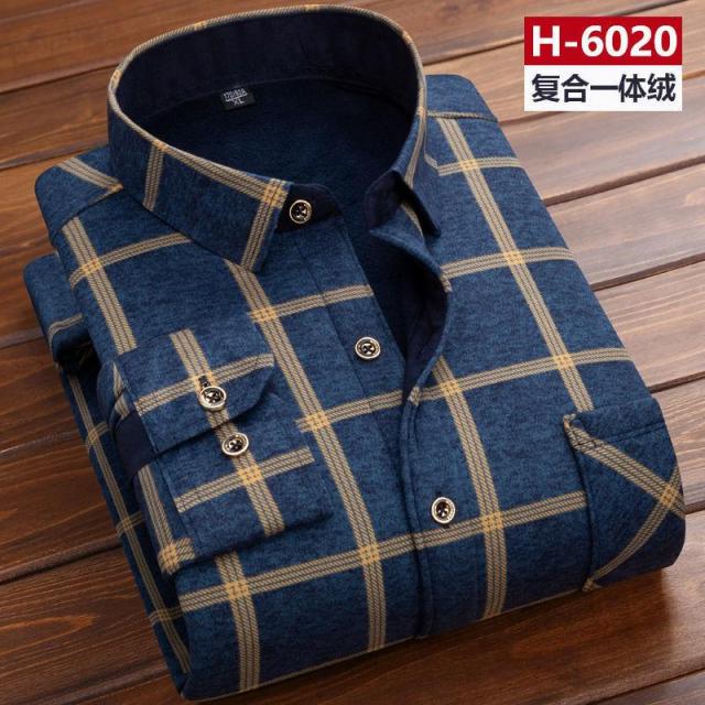 Winter Thick Velvet Dress Shirt For Men thermo Casual Long Sleeve Plaid Warm Fleece Lining Shirts Soft Flannel Plus Size L-6XL