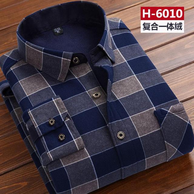 Winter Thick Velvet Dress Shirt For Men thermo Casual Long Sleeve Plaid Warm Fleece Lining Shirts Soft Flannel Plus Size L-6XL