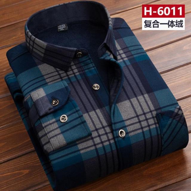 Winter Thick Velvet Dress Shirt For Men thermo Casual Long Sleeve Plaid Warm Fleece Lining Shirts Soft Flannel Plus Size L-6XL