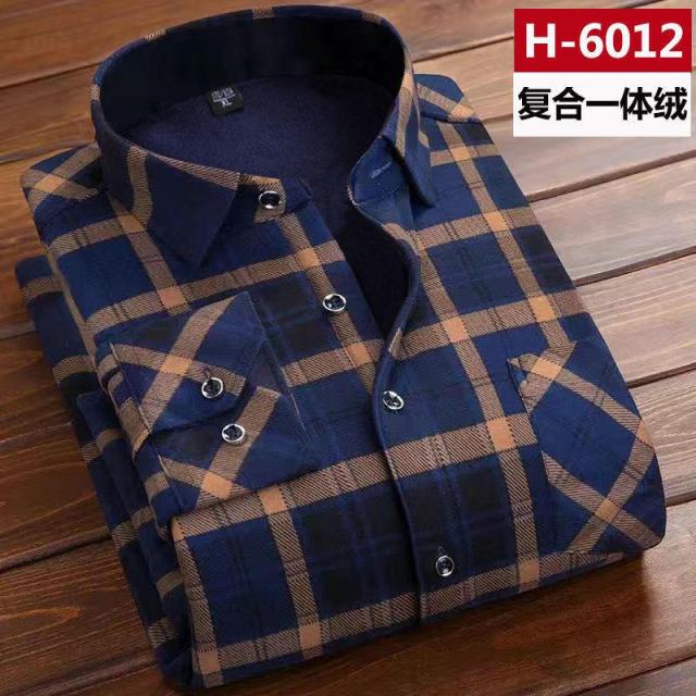 Winter Thick Velvet Dress Shirt For Men thermo Casual Long Sleeve Plaid Warm Fleece Lining Shirts Soft Flannel Plus Size L-6XL