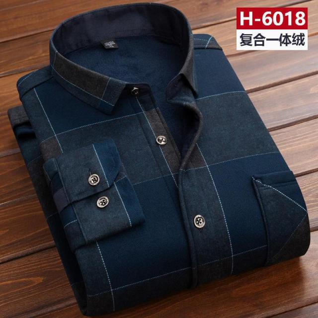 Winter Thick Velvet Dress Shirt For Men thermo Casual Long Sleeve Plaid Warm Fleece Lining Shirts Soft Flannel Plus Size L-6XL