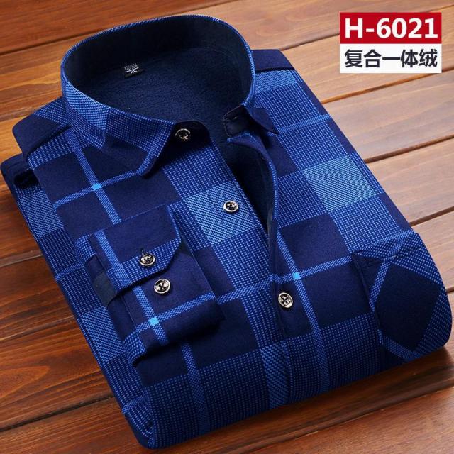 Winter Thick Velvet Dress Shirt For Men thermo Casual Long Sleeve Plaid Warm Fleece Lining Shirts Soft Flannel Plus Size L-6XL