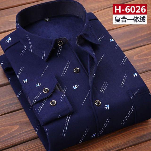 Winter Thick Velvet Dress Shirt For Men thermo Casual Long Sleeve Plaid Warm Fleece Lining Shirts Soft Flannel Plus Size L-6XL