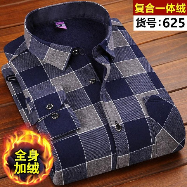 2021 Winter Mens Fashion Warm Long Sleeve Plaid Shirt Thick Fleece Lined Soft Casual Flannel Warm Dress Shirt Plus Size 5XL 6XL