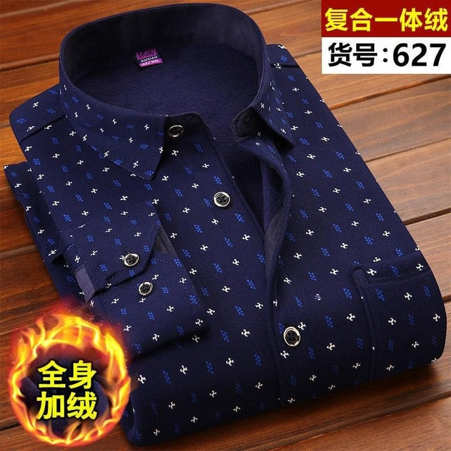 2021 Winter Mens Fashion Warm Long Sleeve Plaid Shirt Thick Fleece Lined Soft Casual Flannel Warm Dress Shirt Plus Size 5XL 6XL