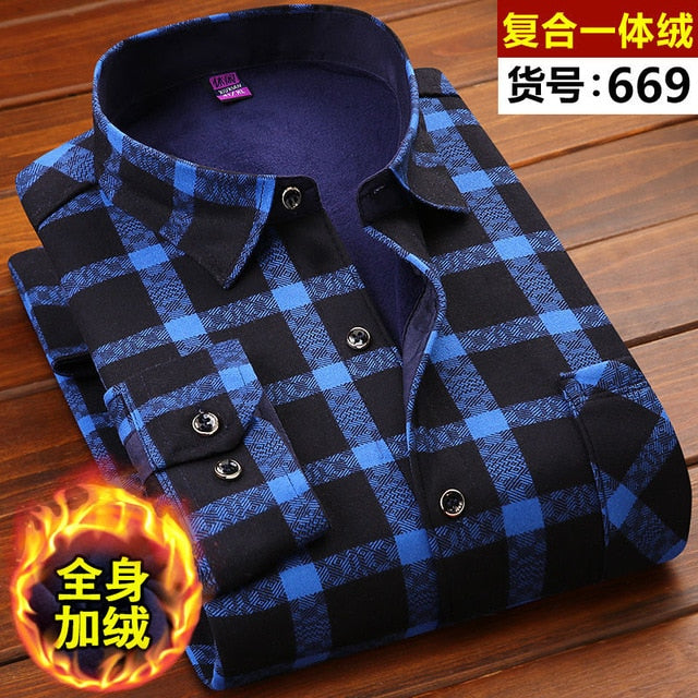 2021 Winter Mens Fashion Warm Long Sleeve Plaid Shirt Thick Fleece Lined Soft Casual Flannel Warm Dress Shirt Plus Size 5XL 6XL