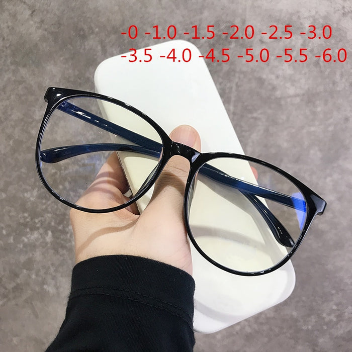 -1.0 1.5 2.0 to 6.0 Black Finished Myopia Glasses Men Women Transparent Eyeglasses Prescription Student Shortsighted Eyewear