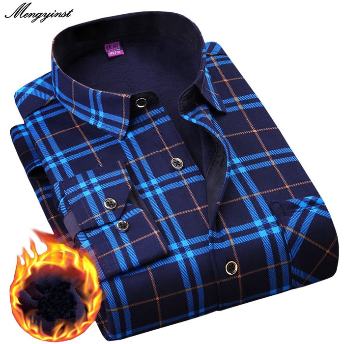 Plus 5XL 6XL Winter Thicking Warm Men Shirt 2021 Male Turn-down Business Casual Flannel Velvet Long Sleeve Plaid Dress Shirts