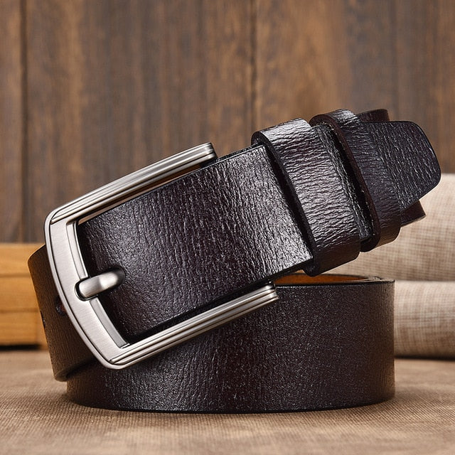 [LFMB]cow genuine leather luxury strap male belts for men new fashion classice vintage pin buckle leather belt male belt men