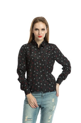 2020 new women's casual fashion shirt lapel long sleeve lip printed plaid bottoming shirt chiffon shirt