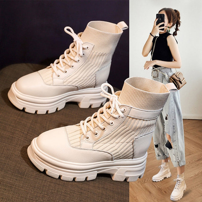 Real Soft Leather Nude Boots Women's British Style Autumn And Winter 2021 New Casual Women's Shoes Short boots Women Fashion