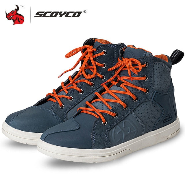 SCOYCO Motorcycle Boots Men Casual Shoes Microfiber Leather Moto Motocross Riding Boots Summer Breathable Motorbike Shoes