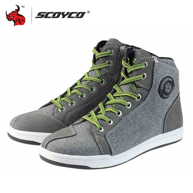 SCOYCO Motorcycle Boots Men Casual Shoes Microfiber Leather Moto Motocross Riding Boots Summer Breathable Motorbike Shoes