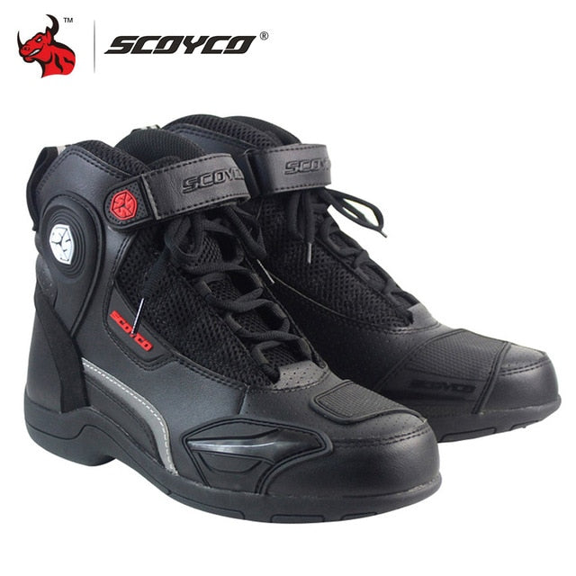 SCOYCO Motorcycle Boots Men Casual Shoes Microfiber Leather Moto Motocross Riding Boots Summer Breathable Motorbike Shoes