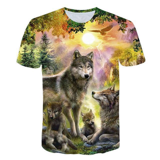 Summer T shirt Men Streetwear Round Neck Short Sleeve Tees Tops Funny Animal Male Clothes Casual Wolf 3D Print Tshirt