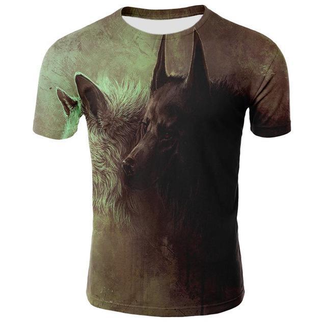 Summer T shirt Men Streetwear Round Neck Short Sleeve Tees Tops Funny Animal Male Clothes Casual Wolf 3D Print Tshirt