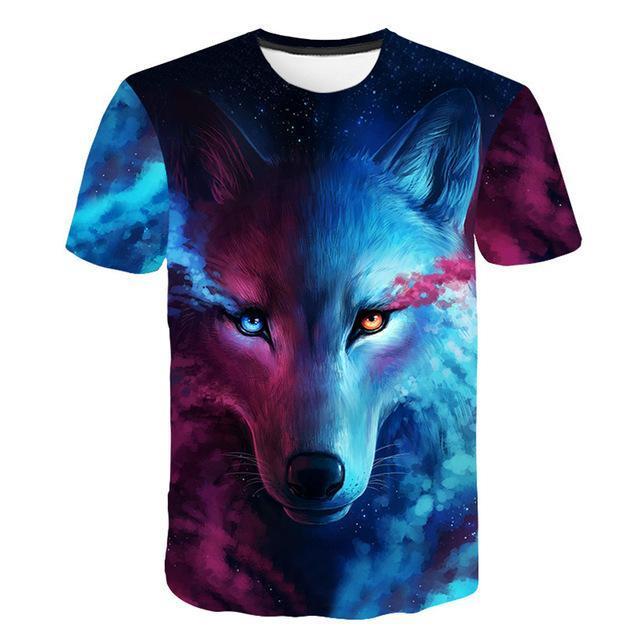 Summer T shirt Men Streetwear Round Neck Short Sleeve Tees Tops Funny Animal Male Clothes Casual Wolf 3D Print Tshirt