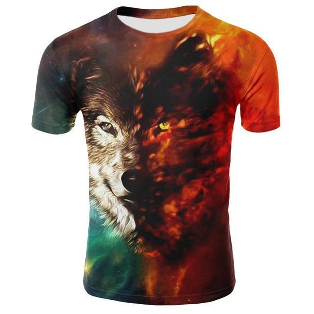 Summer T shirt Men Streetwear Round Neck Short Sleeve Tees Tops Funny Animal Male Clothes Casual Wolf 3D Print Tshirt