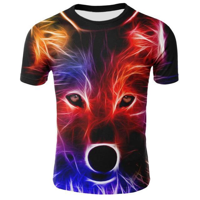 Summer T shirt Men Streetwear Round Neck Short Sleeve Tees Tops Funny Animal Male Clothes Casual Wolf 3D Print Tshirt