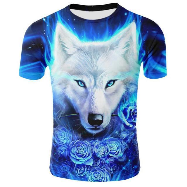 Summer T shirt Men Streetwear Round Neck Short Sleeve Tees Tops Funny Animal Male Clothes Casual Wolf 3D Print Tshirt