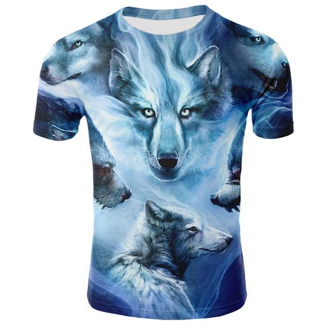 Summer T shirt Men Streetwear Round Neck Short Sleeve Tees Tops Funny Animal Male Clothes Casual Wolf 3D Print Tshirt