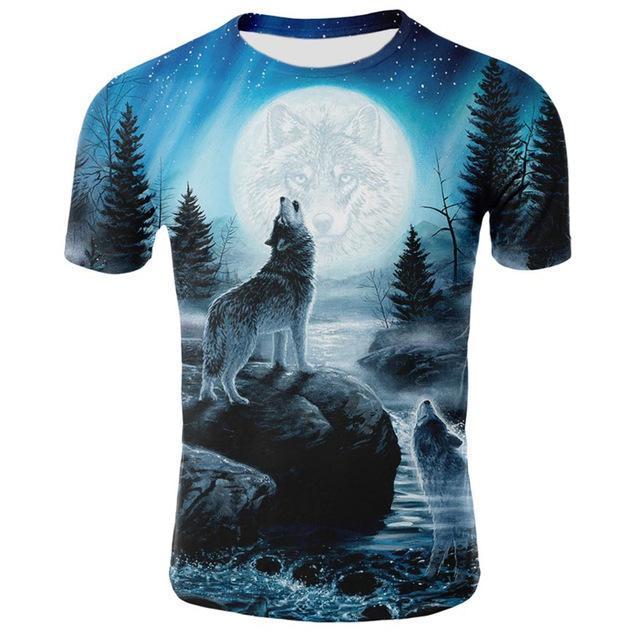 Summer T shirt Men Streetwear Round Neck Short Sleeve Tees Tops Funny Animal Male Clothes Casual Wolf 3D Print Tshirt