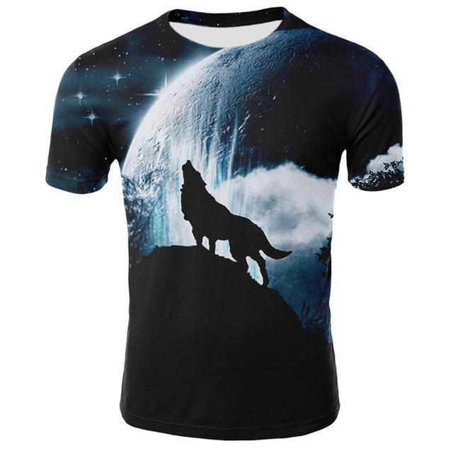 Summer T shirt Men Streetwear Round Neck Short Sleeve Tees Tops Funny Animal Male Clothes Casual Wolf 3D Print Tshirt