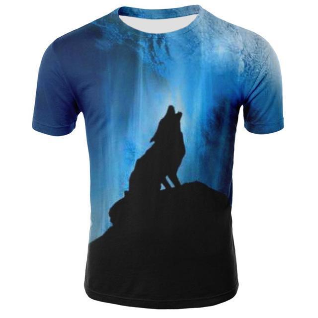 Summer T shirt Men Streetwear Round Neck Short Sleeve Tees Tops Funny Animal Male Clothes Casual Wolf 3D Print Tshirt